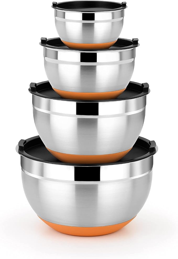 BRA Efficient | Set of 4 Stainless Steel Bowls (12-16-20-24 cm) | Easy cleaning, with lids for each measure, dishwasher safe - Image 2