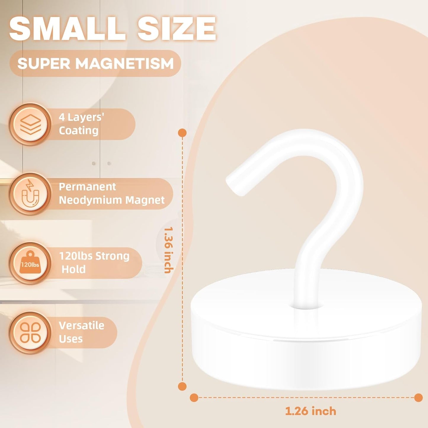 Neosmuk Magnetic Hooks, Cruise Ship Essentials, 120lb+ Heavy Duty Magnetic Hooks for Cruise Cabins, Refrigerator, Grill, Hanging, and Travel | Extra Strong Must-Haves Magnet Hook,White,Pack of 10