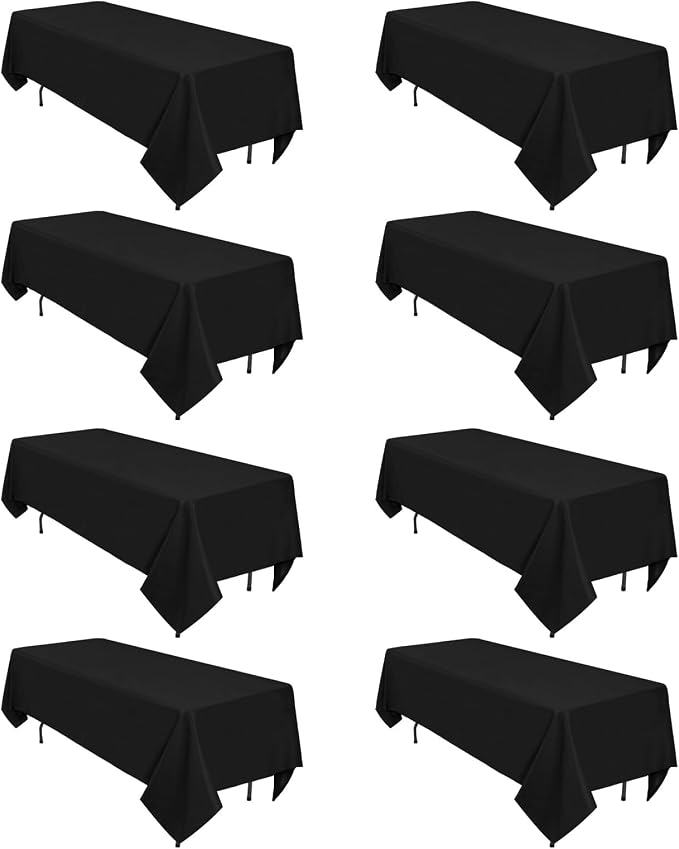 8 Pack Black Tablecloths Rectangle 60 x 102 Inch for 6 Foot Tables by Heneger