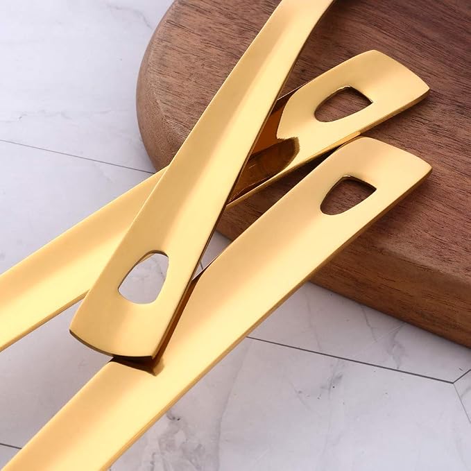 Stainless Steel Kitchen Utensil Set, BuyGo 12-Piece Gold Cooking Utensils with Integrated Hanging Loop, Mirror Polish and Dishwasher Safe - Image 5