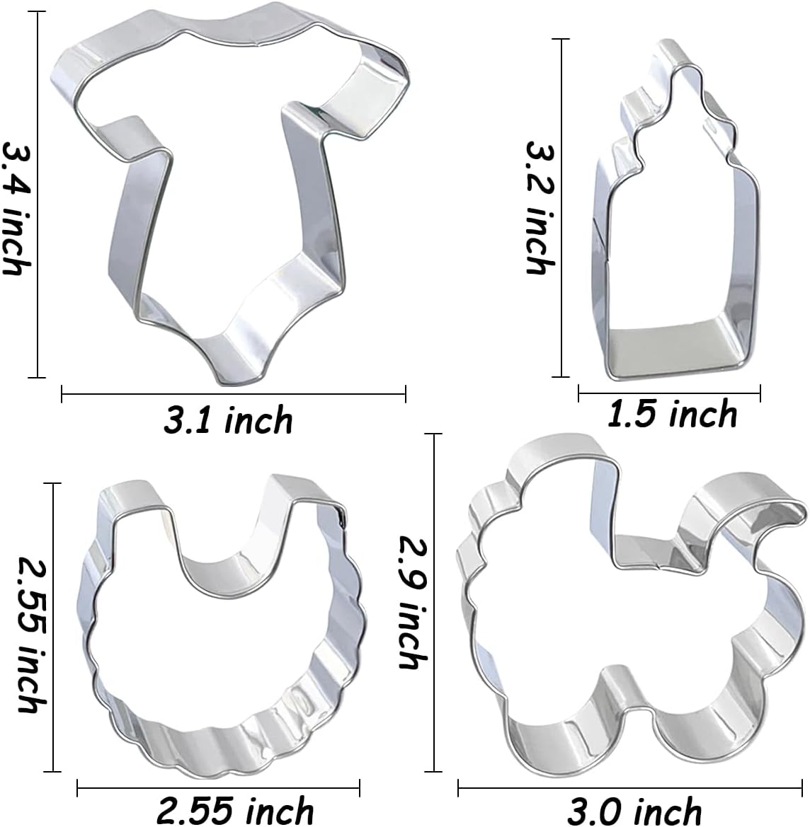 Baby Shower Cookie Cutters 8Pcs, Cute Shapes Baby Carriage Onesies Bottle Bib Clothes Elephant Bear Fondant Cutter, Sturdy Metal Biscuit Cutter Cookie Mold for Baby Shower Baking & Gift