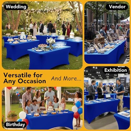 6-Pack Royal Blue Spandex Tablecloths for 8ft Rectangle Tables - Image 5