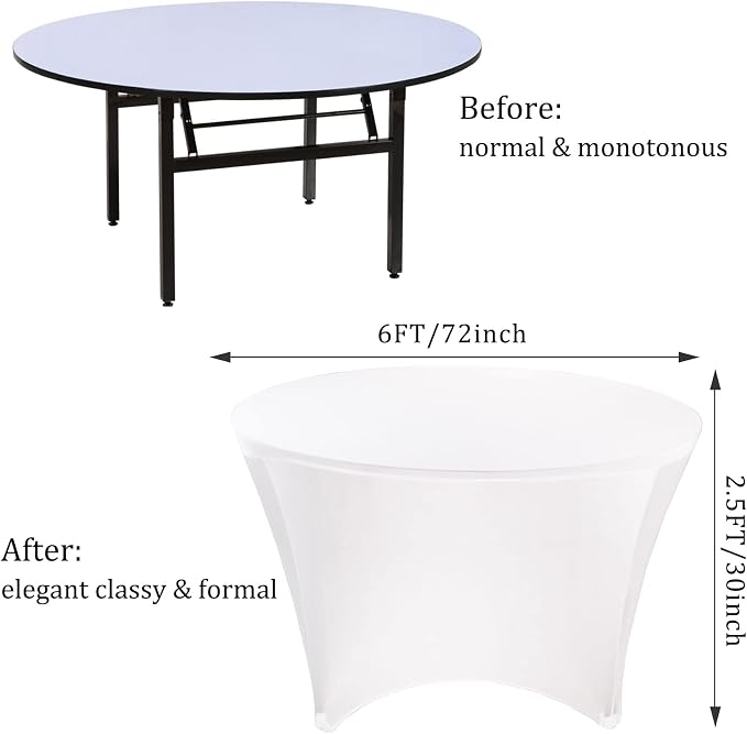 4 Pack 6FT Round Spandex Tablecloth 72" Round Elastic Table Cover Washable Wrinkle Resistant Fitted Table Cloth for Wedding Party Birthday Banquet Bar Events(White) - Image 2
