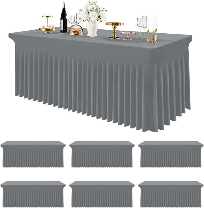 Smiry Spandex Tablecloth 6 Pack, Elastic Fitted Stretch Tablecloth for 6FT Rectangle Tables, Waterproof Washable Table Cover Skirt for Wedding, Banquet & Parties (Grey, 72Lx30Wx30H Inch) by Smiry