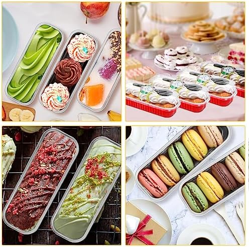 25Pack 6.8Oz Mini Cake Pans Disposable Mini Loaf Pans with Lids and Spoons and Stickers, Aluminum Pans for Baking Bread, Individual Dessert Cups for Sales,Party,Picnics,Celebration (Red) - Image 2