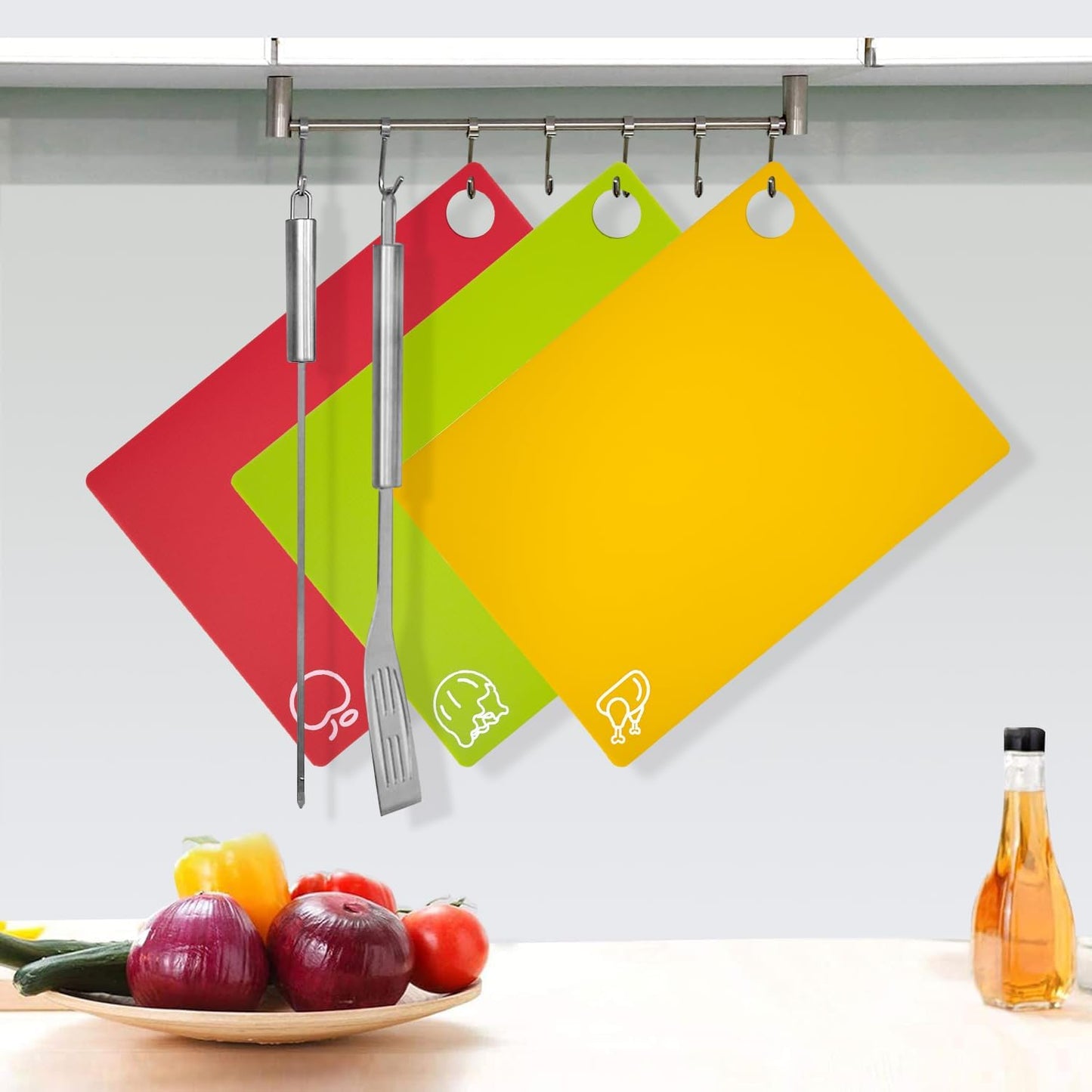 GoodLuck 7 Pieces Flexible Cutting Boards with Hanging Hole, BPA Free Plastic Cutting Boards for Kitchen, Non Slip Cutting Mat for Meat and Vegetables