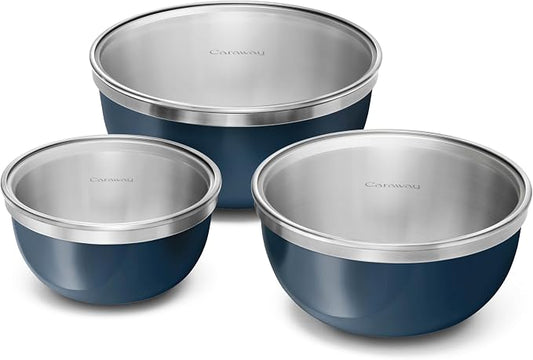 Caraway 6-Piece Stainless Steel Mixing Bowl Set with Glass Lids by Unknown