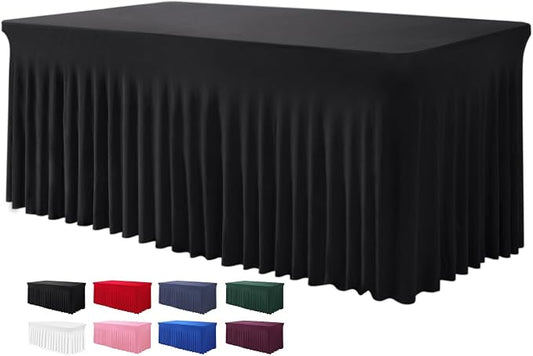 BDDC One-Piece Spandex Black Table Cloth Skirt for 8FT Rectangle Tables by BDDC