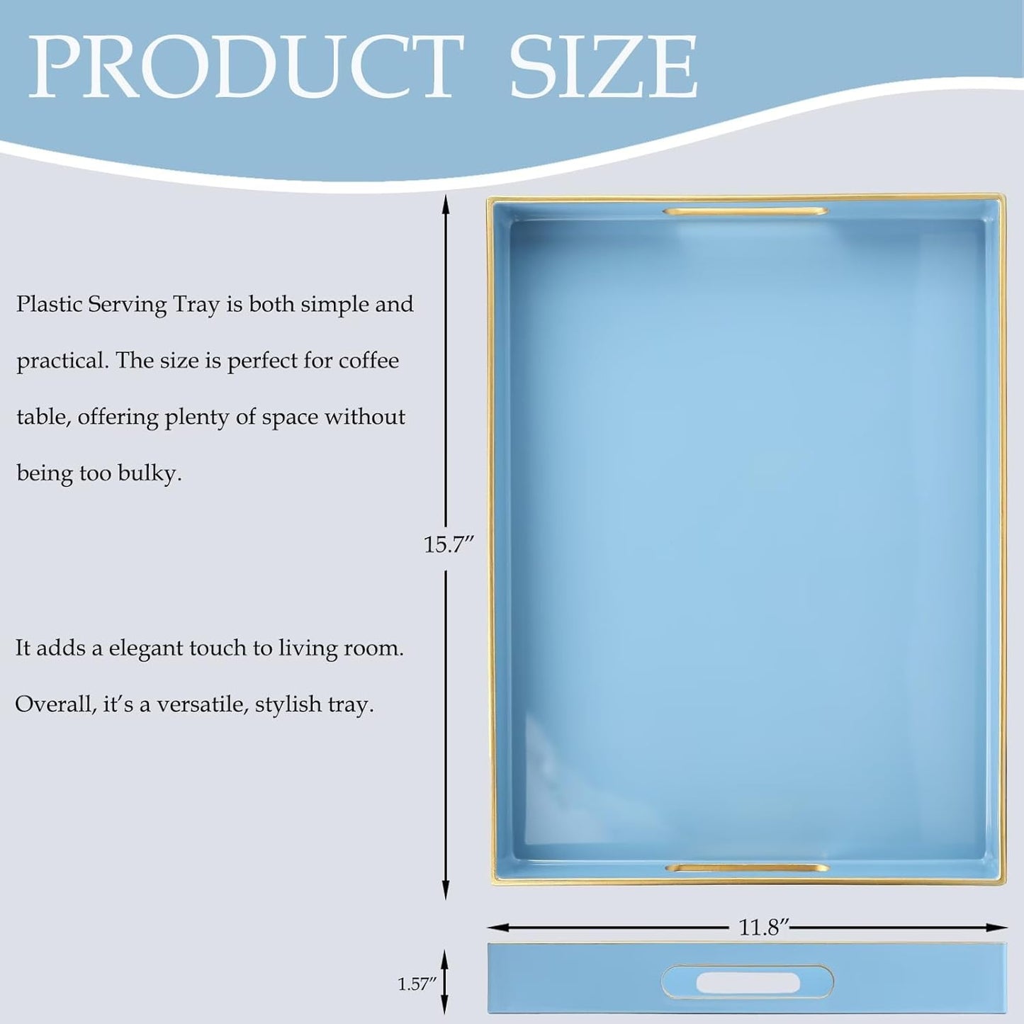 Spsyrine Blue Plastic Serving Tray for Ottoman, Coffee Table, Rectangle Decorative Tray for Entertaining, Outdoor, Living Room, Home Decor