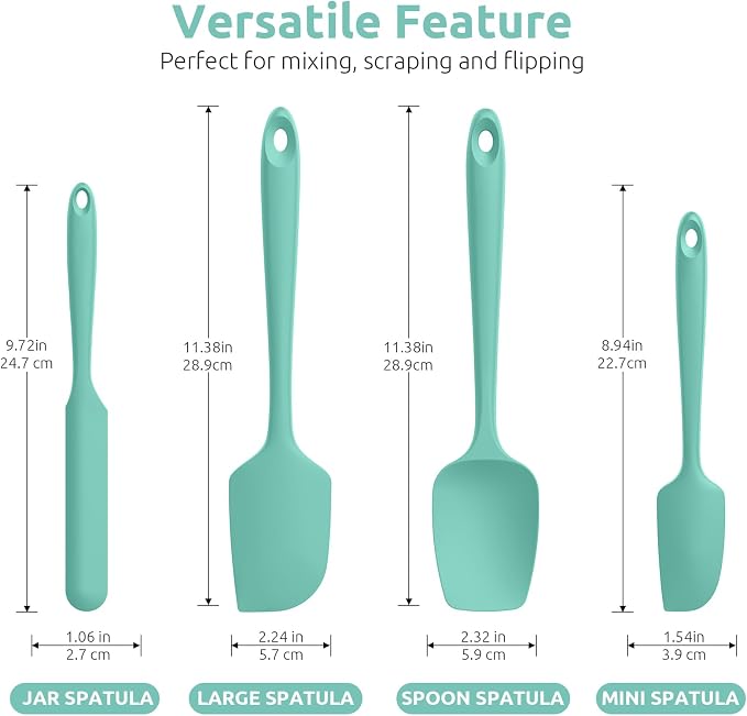 U-Taste Silicone Spatula Set; Kitchen Tongs, 7/9/12 inches, Pack of 3 and 18/8 Stainless Steel Measuring Cups and Spoons Set of 10 Piece (Aqua Sky) - Image 2