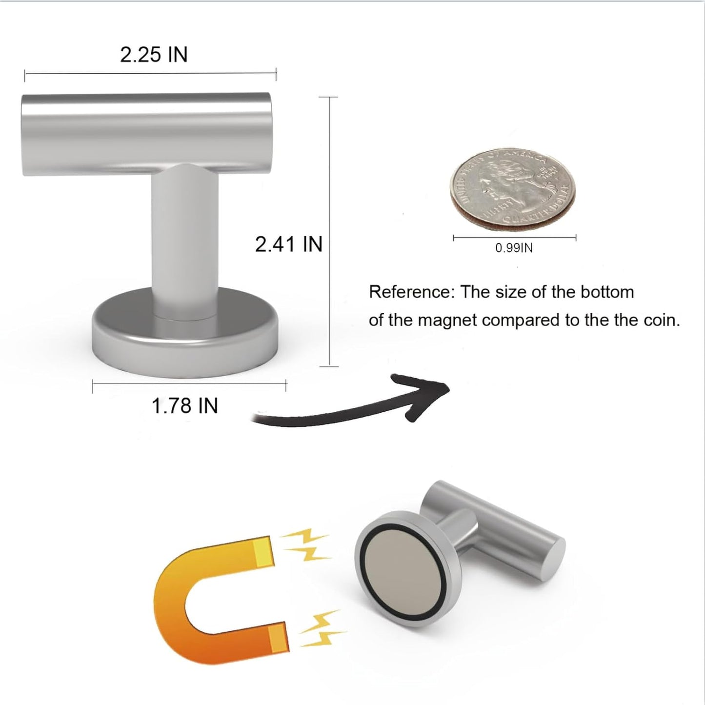 Magnetic Hooks Coat Magnet Hooks for Hanging,Magnetic Hooks Heavy Duty with Rare Earth Neodymium for Pot Holder,Grill,Refrigerator,Home,Kitchen,Workplace or Office.Pack of 2,Silver