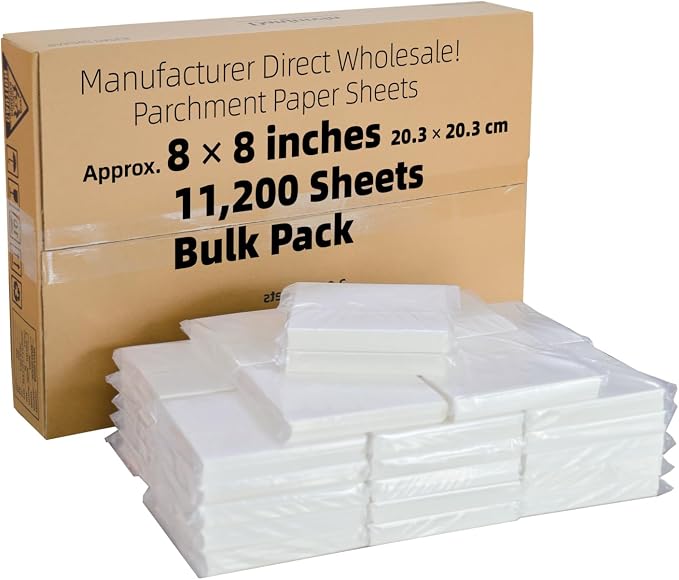 8x8-11200 Bulk Sheets Commercial Grade Parchment Paper Squares | Heavy-Duty Non-Stick 428°F for 8x8 Baking Pans, Bakeries & Catering Bulk Prep by DanjureinParchmentManufacturer