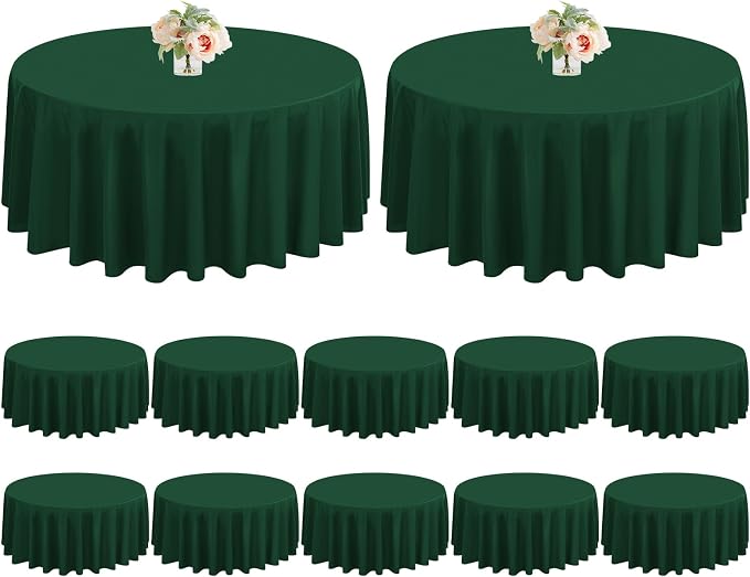12 Pack Hunter Green Round Tablecloths, 90 Inch Polyester Table Cloth by FXKS