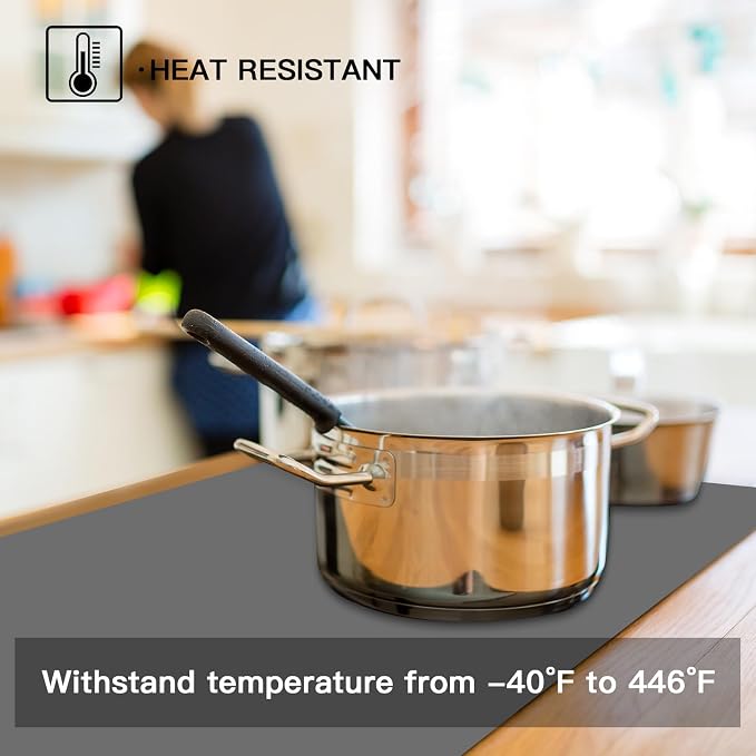2MM Thick Silicone Countertop Mat, 35.4"x 23.6" Silicone Mats for Kitchen Counter, Nonslip Heat Resistant Mat, Large Kitchen Counter Mats, Waterproof Countertop Protector(Black) - Image 6