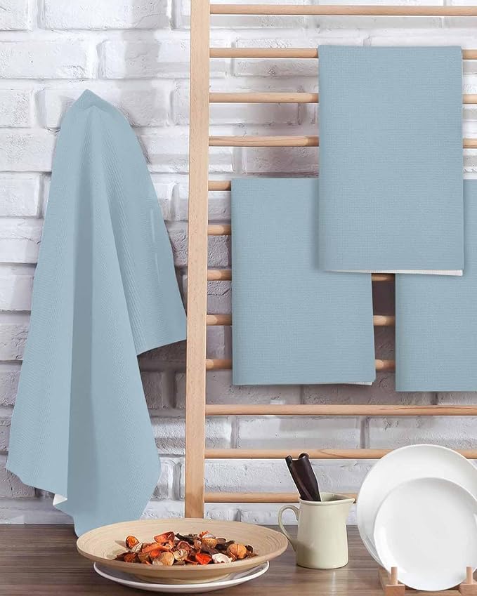 Blue Dish Towels Set,Waffle Weave Kitchen Towels Microfiber Towels Cleaning, Winter Sky Blue Modern Abstract Minimalist Solid Pure Pastoral Absorbent Dish Drying Towels Hand Towels 2-Pc 15.7x23.6In - Image 2