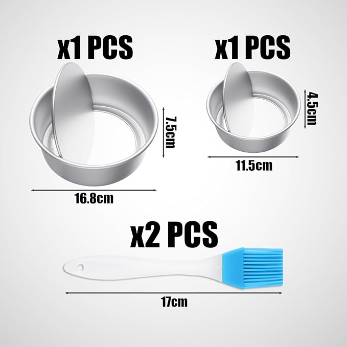 2 Pieces Round Cake Molds, 2 Pieces Silicone Brushes, Aluminum Cake Tins, Cake Baking Tins, Removable Bottom, DIY Baking Tools for Birthday Wedding Party Cakes - Image 2