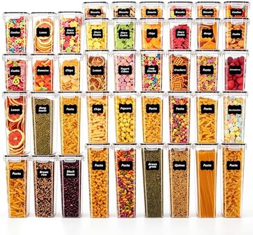 42 PCS Airtight Food Storage Containers with Lids, Plastic Kitchen and Organization Canisters for Cereal, Dry Food, Flour and Sugar, BPA-Free, PVC-Free, Includes Labels & Marker by Asnews