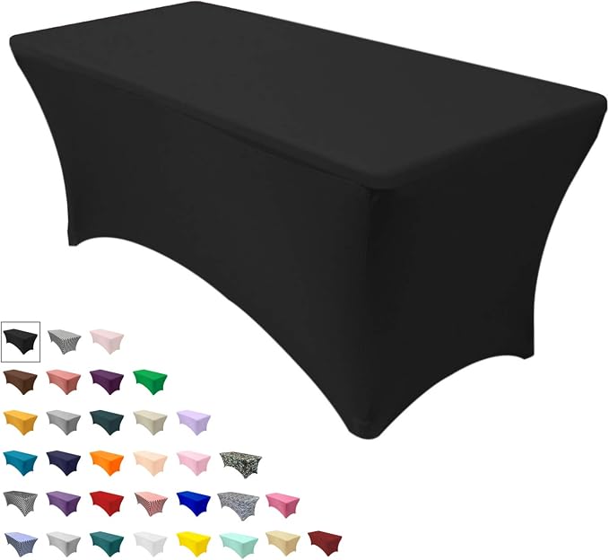 YOUR CHAIR COVERS Rectangular Spandex Tablecloth 6ft Fitted Wedding Event Patio Decorations Elastic Fabric Stretch Cover for Folding Table (Black) by YourChairCovers