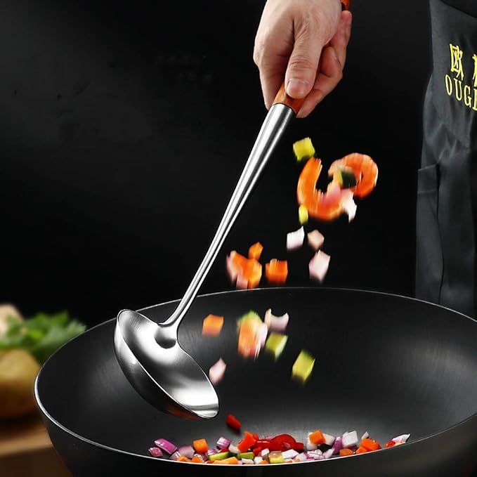 FJNATINH Wok Spatula and Ladle,Skimmer Ladle Tool Set, 17inches Spatula for Wok, 304 Stainless Steel Cooking Utensils - Image 9