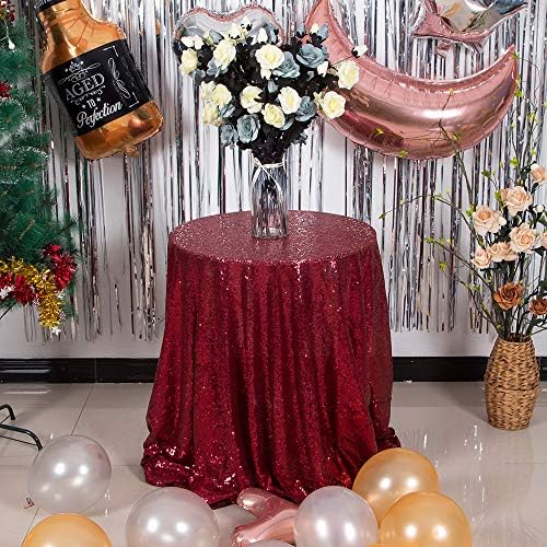 JYFLZQ Burgundy Sequin Tablecloth, Glitter Party Table Cover 70 Inch Round by JYFLZQ