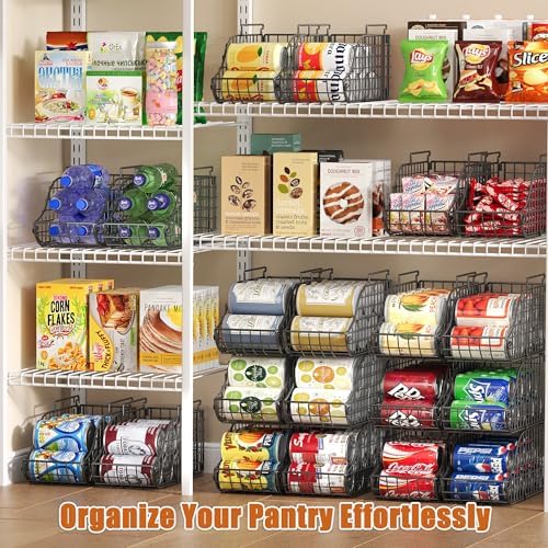 Sonyabecca 4-Pack Stackable Can Rack Organizer for Kitchen Pantry | Soda Can Organizer and Food Storage Dispenser for Pantry Cabinets. Foldable Wire Rack Keeps Canned Food Organized - Image 2