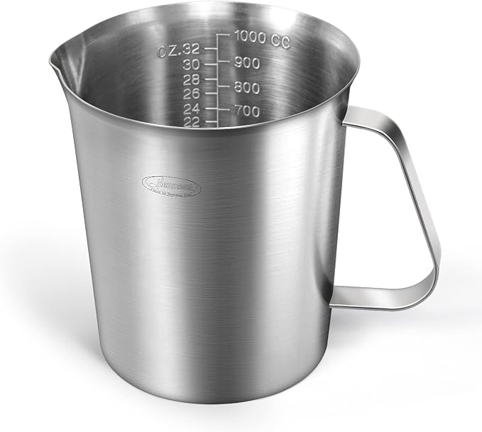 Measuring Cup, [Upgraded, 3 Measurement Scales, Including Cup Scale, ML Scale, Ounce Scale], Newness Stainless Steel Measuring Cup with Marking with Handle, 32 Ounces (1.0 Liter, 4 Cup) by Newness