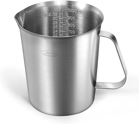 Measuring Cup, [Upgraded, 3 Measurement Scales, Including Cup Scale, ML Scale, Ounce Scale], Newness Stainless Steel Measuring Cup with Marking with Handle, 32 Ounces (1.0 Liter, 4 Cup) by Newness