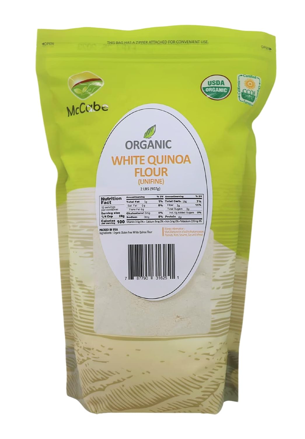 McCabe Organic White Quinoa Flour - Quinoa Flour Organic | Rich with Fiber & Minerals | USDA and CCOF Certified | Packed in USA | 2Lbs (Pack of 3)