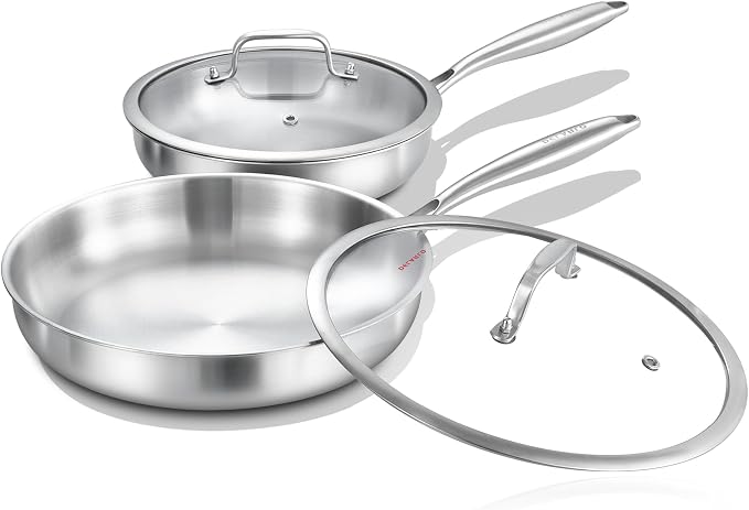 DELARLO Tri-Ply Stainless Steel Pan,18/10, 8",12" by DELARLOCOOKWARE
