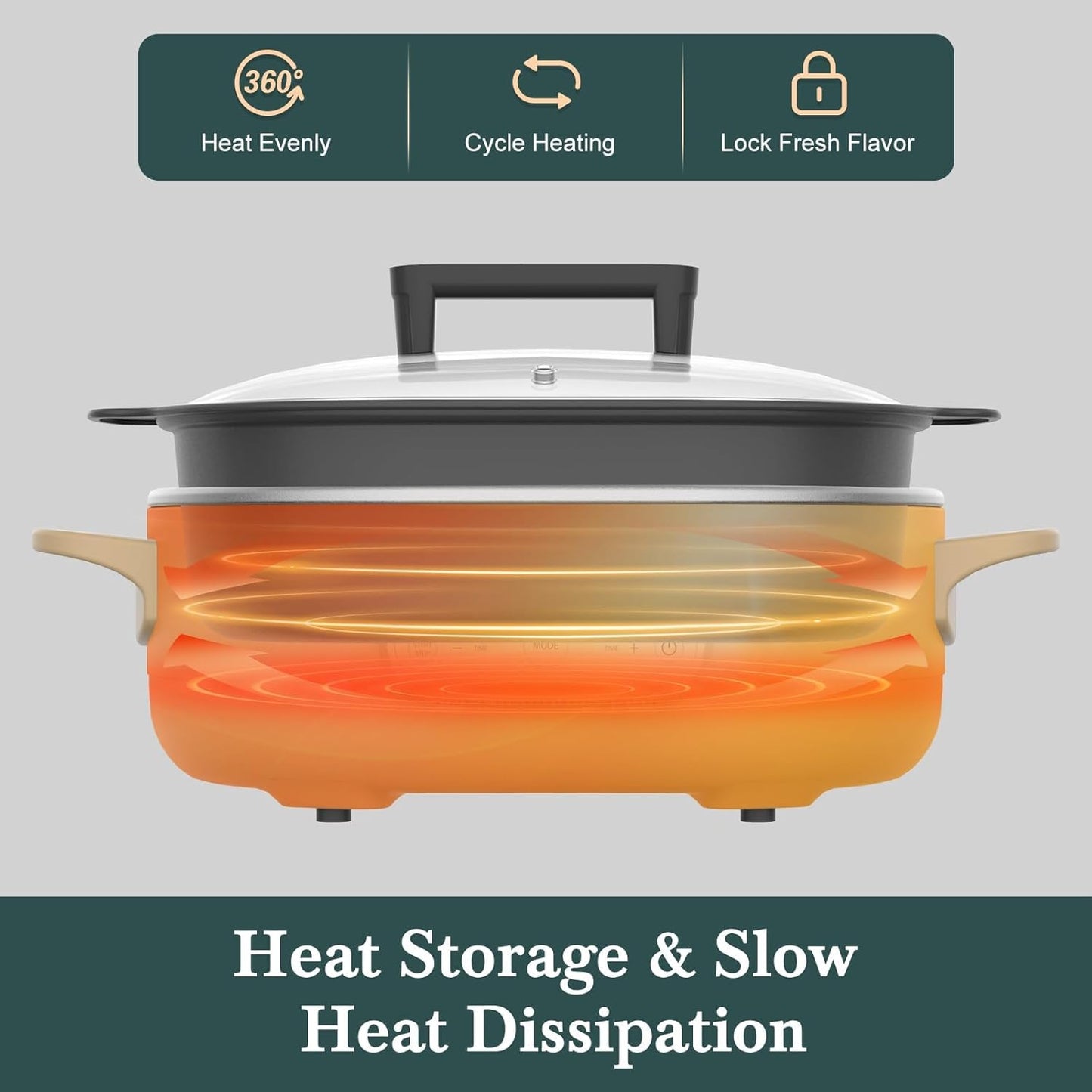 6 Quart Slow Cooker, with 8-in-1 Multi-Cooker, Casserole Programmable crock pot, Dutch Oven, Pasta, Nonstick, Oven Safe Pot to 500°F, Brown