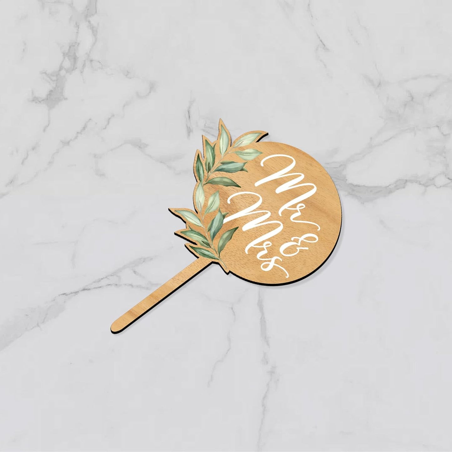 12 PCS Greeny Wedding Cupcake Toppers in Wood Mr & Mrs Engagement Cupcake Decorations