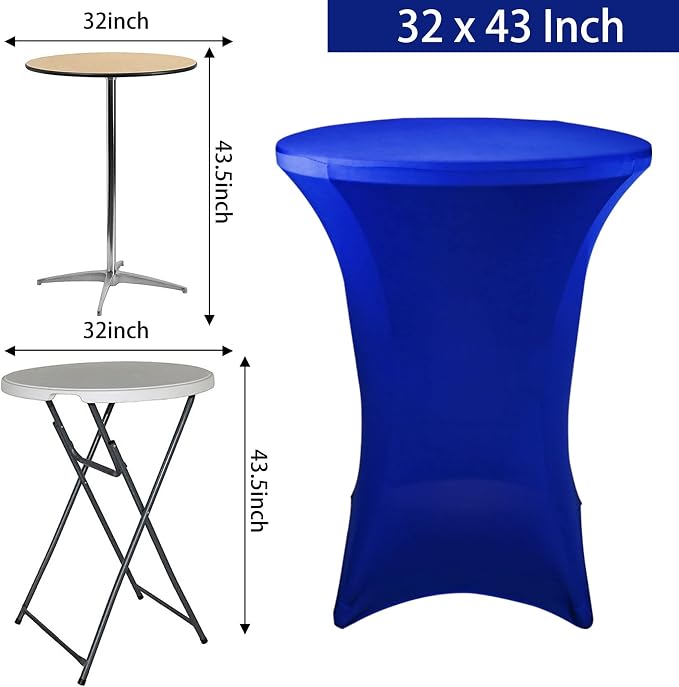 6 Pack Cocktail Spandex Tablecloth 32"x43" Royal Blue Stretch Square Corners Cocktail Table Cover Fitted High Top Round Table for Bar Wedding Birthday Party Banquet - Image 2