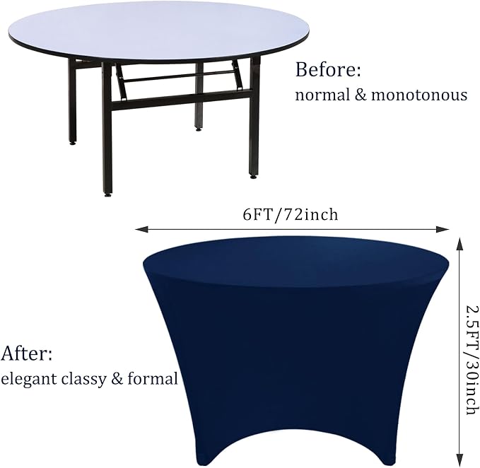 4 Pack 6FT Round Spandex Tablecloth 72" Round Elastic Table Cover Washable Wrinkle Resistant Fitted Table Cloth for Wedding Party Birthday Banquet Bar Events(Navy Blue) - Image 2