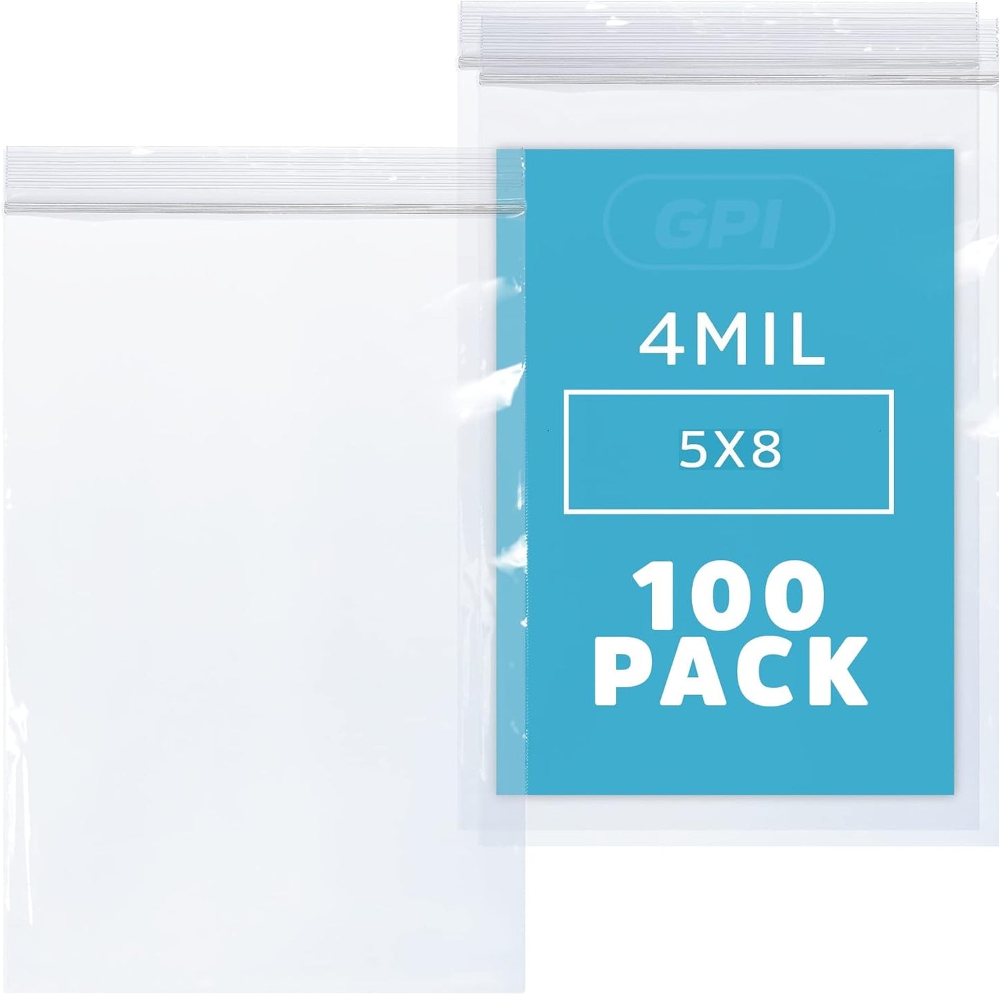 CLEAR PLASTIC RECLOSABLE ZIP BAGS - Bulk GPI Pack Of 100 5" x 8" 4mil Thick Heavy Duty strong & Durable Poly Baggies With Resealable Zipper Lock For Travel, Storage, Packaging & Shipping.