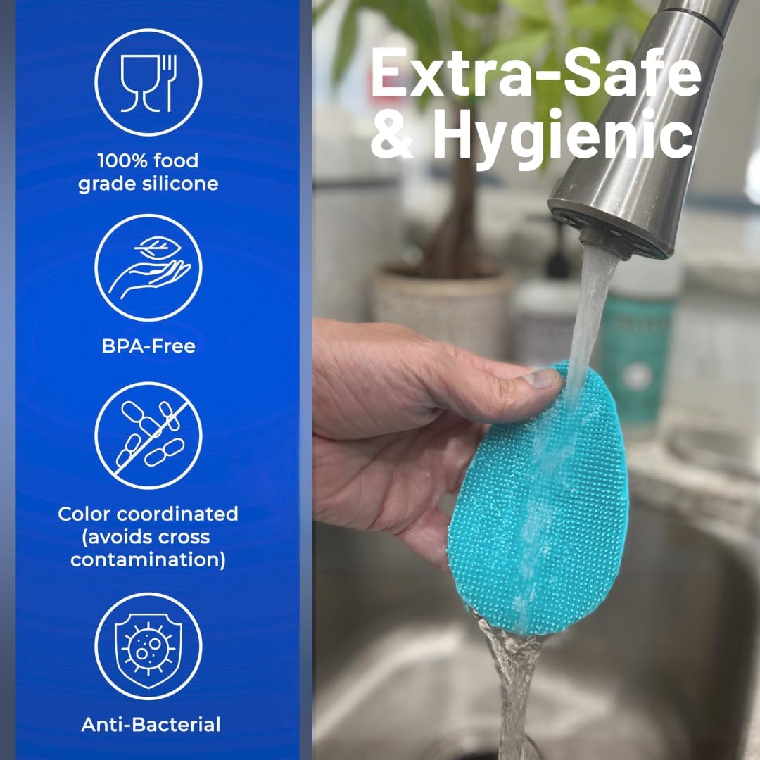 Silicone Dish Sponge Dish Scrubber (Oval and Square) - Dual-Sided, Food Grade Silicone Sponges for Dishes and Housecleaning 2-Pack