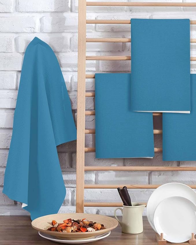 Teal Blue Dish Towels Set,Waffle Weave Kitchen Towels Microfiber Towels Cleaning,Modern Abstract Minimalist Coastal Ocean Wave Color Soft Absorbent Dish Drying Towels Hand Towels 3 Pack 15.7x23.6 Inch - Image 2