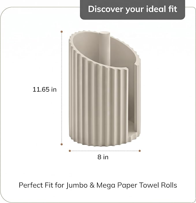 Anji Mountain Wooden Paper Towel Holder with Metal Holder, Holder Stand for Kitchen Roll Organizer & Kitchen Dining Table Home Décor, Countertop Fits Jumbo & Mega Rolls - Whitewash/Nickel, Fluted - Image 7