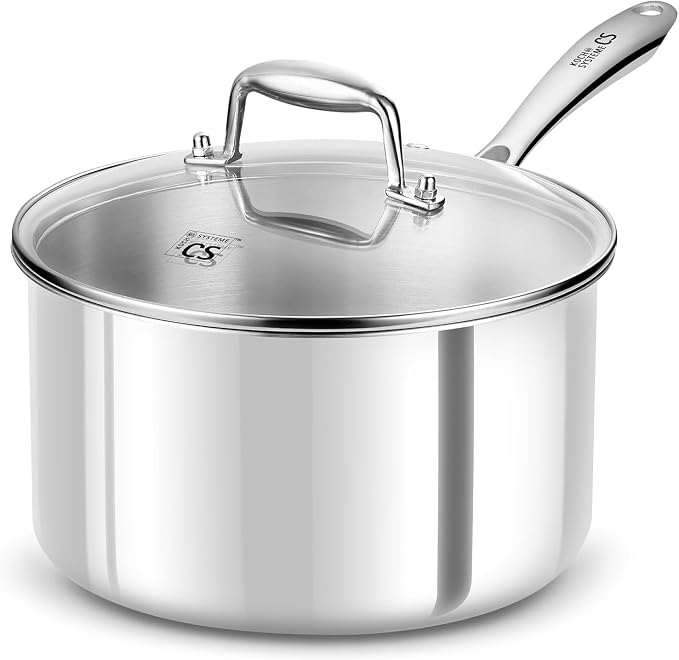 KOCH SYSTEME CS 4 Quart Stainless Steel Saucepan with Lid, Tri-Ply Stainless Steel Pot 4QT, Large Cooking Pot, Sauce Pan with Stay Cool Handle, Induction Compatible Pot, Oven Safe 600°F by KOCHSYSTEMECS