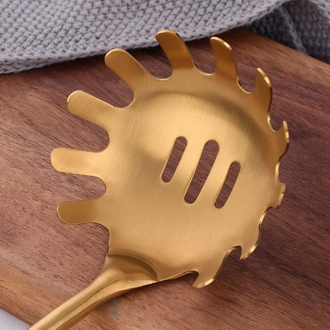 Pasta Fork, Pasta Spoon, Spaghetti Sever, 304 Stainless Steel Pasta Server, Gold Spaghetti Spoon Server, Heat Resistant, 12.63 inch - Image 3