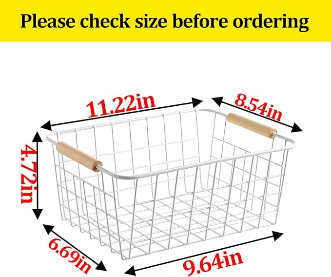 Kitchen Wire Baskets Farmhouse Decor Metal Food Storage Organizer,Household Refrigerator Bin with Built-in Handles for Cabinets, Pantry,Bathroom 4 Packs (white) - Image 2