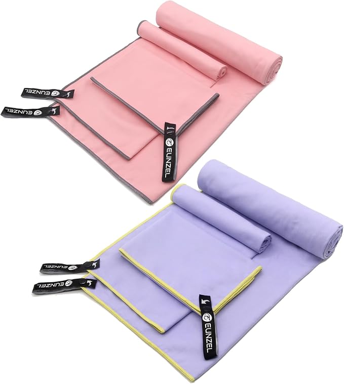 Eunzel 2 Set Quick Dry Camping Towel, Microfiber Travel Towel Super Absorbent Fast Drying Towel for Camping, Beach, Gym, Backpacking & Swimming(Two 3-Piece Towel Sets, Taro Purple/Pink) by EUNZEL