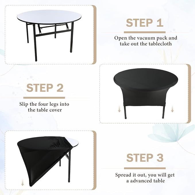 Peryiter 15 Pack Spandex Round Tablecloth Fitted Stretch Tablecloth Elastic Table Cover for Wedding Party Restaurant Banquet Cocktail and Halloween (Black,6 Ft,72inch) - Image 4
