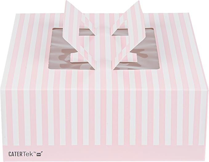 Restaurantware-Cater Tek 9 x 9 x 3.5 Inch Cake Boxes, 50 Take Out Containers - Display Window, Pop-Up Handles, Pink and White Paper Pastry Boxes, Grease Impermeable, Shipped Flat - Image 8