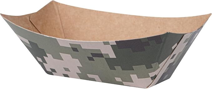 Restaurantware-Bio Tek 2 Ounce Food Trays, 50 Disposable Paper Food Trays - Heavy-Duty, Greaseproof, Camouflage Paper Food Boats, for Snacks, Appetizers, Or Treats, Use At Parties Or Carnivals - Image 2