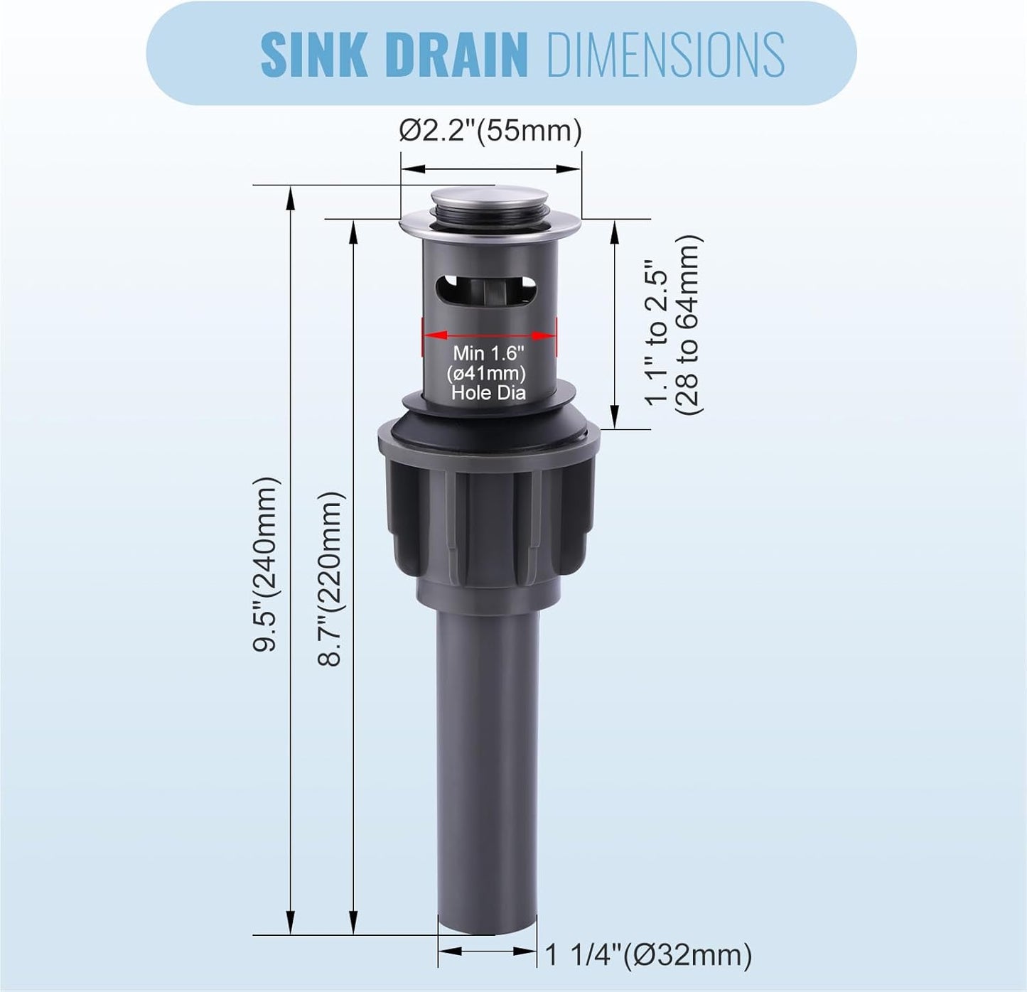 ALEASHA Bathroom Sink Drain with Overflow Vessel Sink Stopper,Pop Up Drain for Bathroom Sink Pop Up Drain Stopper for Hair Catcher,Brushed Nickel