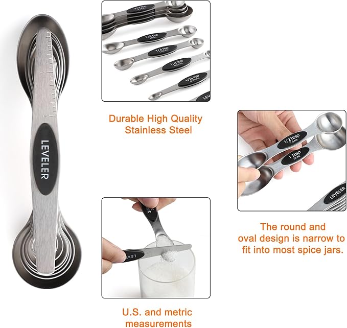 Magnetic Measuring Cups and Spoons Set of 17 Including 8 Stainless Steel Stackable Magnetic Measuring Cup 8 Magnetic Measuring Spoon with Leveler for Dry Liquid Ingredient - Image 4