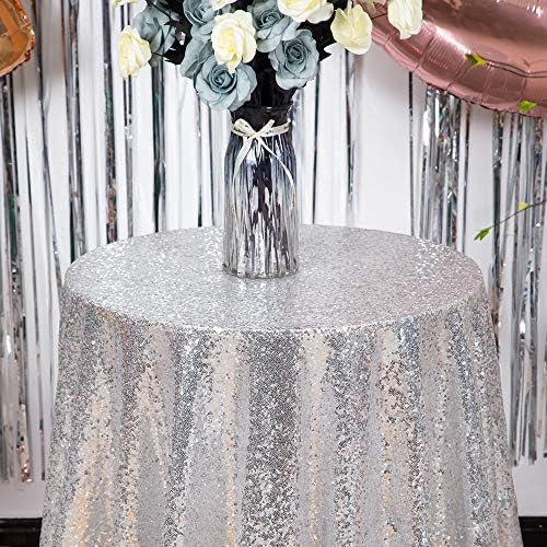 JYFLZQ Silver Sequin Tablecloth, Glitter Party Table Cover 120 Inch Round - Image 3