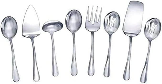 Mikasa Gourmet Basics Kaylee 8-Piece Serving Set, 18/0 Stainless Steel, Ladle, Lasagna Server, Cake Server, Tablespoons, Cold Meat Fork, Dishwasher Safe by GourmetBasicsbyMikasa