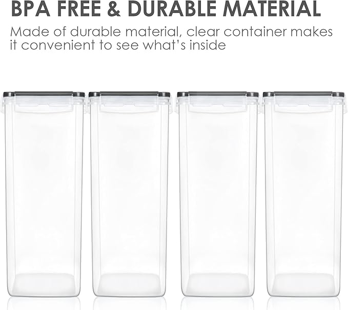 Vtopmart Extra Large Tall Airtight Food Storage Containers, 4 Pieces 5.9qt/6.5L Plastic PBA Free Kitchen Pantry Canister for Spaghetti, Flour and Baking Supplies, with 24 Labels, Black (Pack of 2) - Image 4