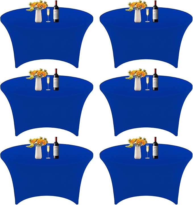 6Pcs 5FT Royal Blue Round Spandex Tablecloth 60 inch Stretchable Table Cover Tight Fit Stretch Tablecover Wrinkle Resistant Washable Table Cloth for Weddings Birthday Banquets Parties Festival by HAISIWLKJ